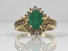 Genuine Oval Emerald 14kt Gold & Diamond Ring, Size 7 picture