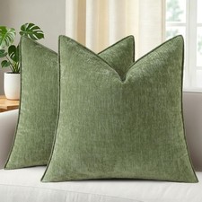 Fall Olive Green Chenille Velvet Throw Pillow Covers 20x20 Set of 2 picture