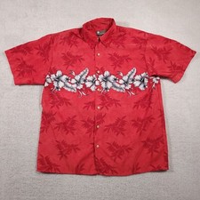 XG Island Tropics Button Up Shirt Mens Large Red Hawaiian Floral Beach Aloha picture