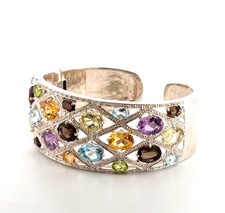 7.25” Michele Albala Multi-Stone Wide Hinged Cuff Bracelet 53g picture