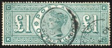 SG212 1891 £1 green, KC, fine used with small registered oval d.s. picture