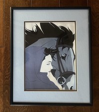 VTG Patrick Nagel Litho. Woman With Horse. Printed By Playboy 1970s Framed 16x14 picture