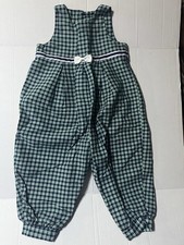 VTG 90s Hartstrings Plaid Romper NWOT Green Navy Cotton Jumpsuit Size 3T picture