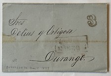 1849 GUANAJUATO MEXICO FOLDED LETTER STAMPLESS COVER SENT TO DURANGO, RED SEAL picture