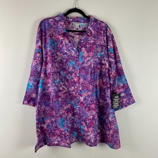 Catherines Button Up Shirt Size 3X Lightweight Cotton 3/4 Sleeves Purple Floral picture
