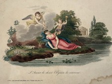 Antique c1820 French Color Engraving Ostervald Cupid Hymen Love Marriage picture