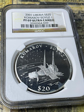 2001 Liberia $20 Komarov-Soyuz 1 0.999 Silver Proof NGC PF69 Ultra Cameo picture