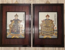 Antique Chinese Porcelain Qianlong Emperor Empress Portrait Plaques Guangxu Mark picture