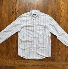 A.P.C. Striped Button Down Shirt Medium White Blue French Minimal Large picture