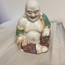Large vintage antique happy smiling China Chinese porcelain Buddha picture
