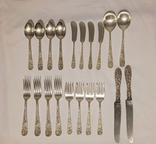 Vintage Stieff .925 Sterling Silver Rose/Repousse pattern flatware 20 pieces picture