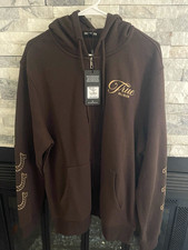 True Religion Men's XL Brown Full Zip Fleece Hoodie Buddha Graphic Pockets picture