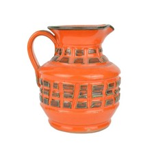Vintage Italian Pottery Incised Orange Black Geometric Pitcher Vase Bitossi READ picture
