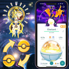 Pokémon TRADE— Shiny Gigantamax Charizard —Level50—Dark Skies Background—Digital picture