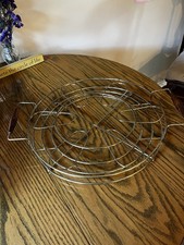 Vintage MCM Gold Tone Wire Drink Carrier Caddy 18 Glass Tumbler Holder Retro Bar picture