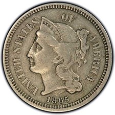 1865 Nickel 3-Cent Piece - Grades VF/30+ picture