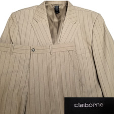 VINATAGE Claiborne 38S Beige Striped 2 Piece Suit 31x31 Flat Front Pant picture