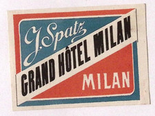 c1940s J. Spatz Grand Hotel Milan ITALY Luggage Label 2.75 x 3.5