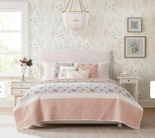 NEW - Madison Park Dawn 6 Piece Cotton Percale Quilt Set & Throw Pillows - Queen picture