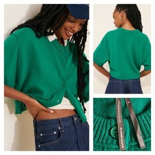 Anthropologie The Goldie Crew-Neck Cashmere Cardigan Sweater Emerald Small NWT picture