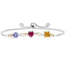 925 Silver and 10K Yellow Gold Tanzanite Created Ruby Citrine and Lab Grown picture