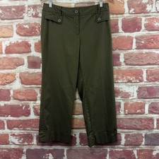 Ann Taylor Loft Crop Pants Womens 8 Dark Green Cuffed Cropped Casual Wear Zip Up picture