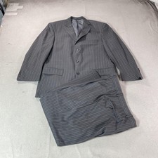 Tallia Uomo Suit Mens 46 Short Gray Pinstripe 2 Piece Wool 35x29 Pants Made USA picture