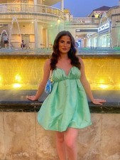 NWT ASOS LUXE Satin Puff Ball Cami Mini Dress 6 picture