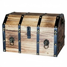 Vintiquewise Wooden Treasure Chest Trunk Vintage-Style Storage Box with Leath... picture