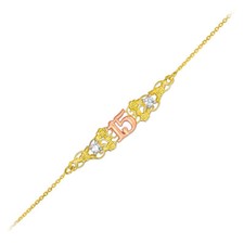 15-Anos Quinceanera Tri-Tone 14k Gold Bracelet picture