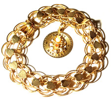 Vintage 14k Yellow Gold Multi Strand Charm Bracelet Sweet Sixteen Pearl 15g  picture
