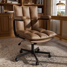 Vintage Leather Desk Office Chair for Small Space Adjustable Height with Arms picture