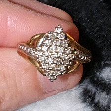 JCB 10K Yellow Gold Natural Diamond Cluster Cocktail Ring 1/3 CTW Sz 6 picture