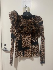 H&M Studio 2022 Leopard Print Long Sleeve Knit Statement Top Woven Ruffle picture
