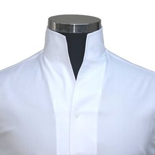 Men White High Open Band One Piece Collar 100% Cotton Shirt Groom Wedding Outfit picture