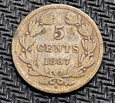 Nicaragua 5 Centavos 1887 Silver Coin 0.9 Fine picture
