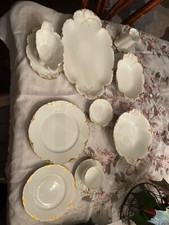  12 pc VINTAGE CHINA DINNERWARE SET/Fraureuth/Aurora White with 18 Kt Gold trim  picture