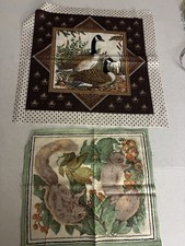 Lot Of 2 Vintage Wildlife Squirrel Geese Cotton Fabric Pillow Panels picture