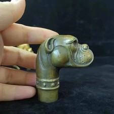 Antique Bull Dog Brass Handle Victorian Cane Wooden Walking Stick 11 Cm picture