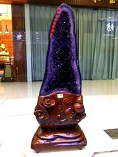 72LB Top Natural Uruguay Amethyst Geode Quartz Crystal Dinosaur Egg Decor+stan picture
