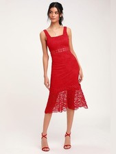 Lulus Vibrant Life Red Lace Trumpet Hem Midi Dress Size XS picture