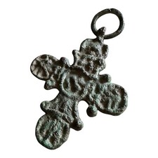 Ancient Byzantine Empire Bronze Christian Cross Pendant - Christian Artifact picture