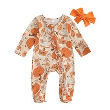 Kuriozud Newborn Halloween Outfit Baby 0-3 Months, Flower & Pumpkin Orange picture