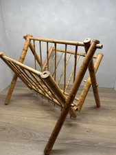 VTG MCM Chinoiserie Folding Bamboo Magazine Rack 19.5x17x16 Inch picture