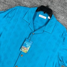 Caribbean Shirt Mens Large Mens Blue Green Short Sleeve Button Up New picture