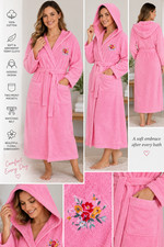 Women’s Pink Bathrobe 100% Cotton Terry Cloth Hooded Robe Turkmenistan picture