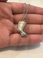Vintage Egyptian Nefertiti Pendant Necklace Silver Tone picture