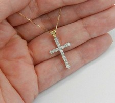 1.30Ct Round Cut Diamond Cross Pendant Necklace 14K Yellow Gold Over Free Chain picture