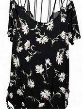 Kayleigh Black Floral Cold Shoulder Top Daisy Print Size XL picture