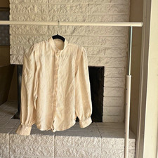 Women’s White Satin Solid Collared Long Sleeve Button Front Blouse Regular XS picture